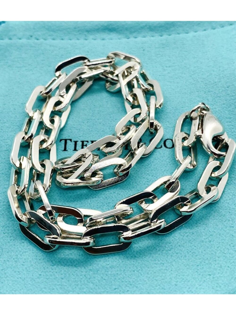 Tiffany & Co Ellipse Sterling Silver 925 Chain Necklace Germany  15.75"